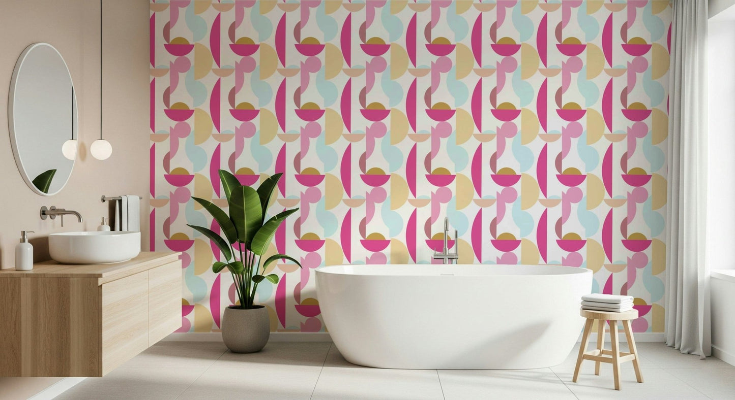 Color block geometric wallpaper in blush hues
