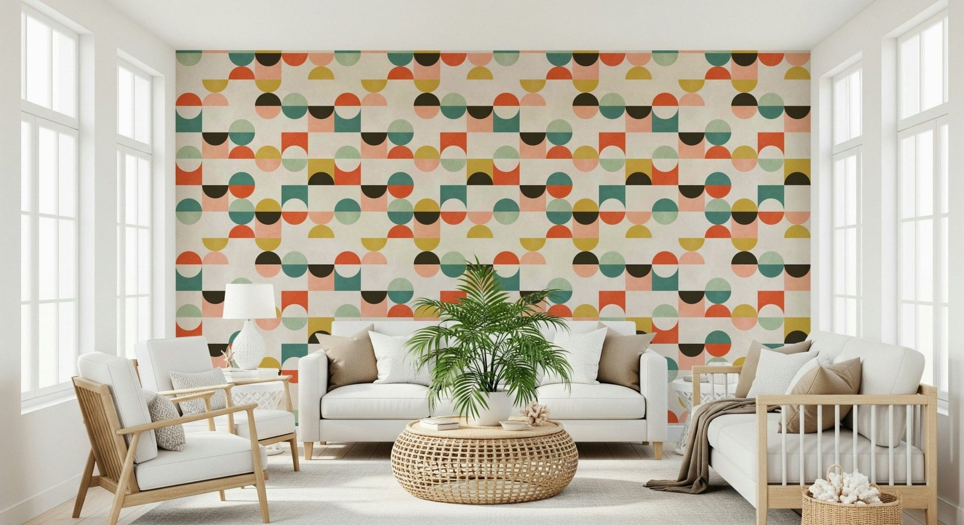 Modern color block wallpaper with circles