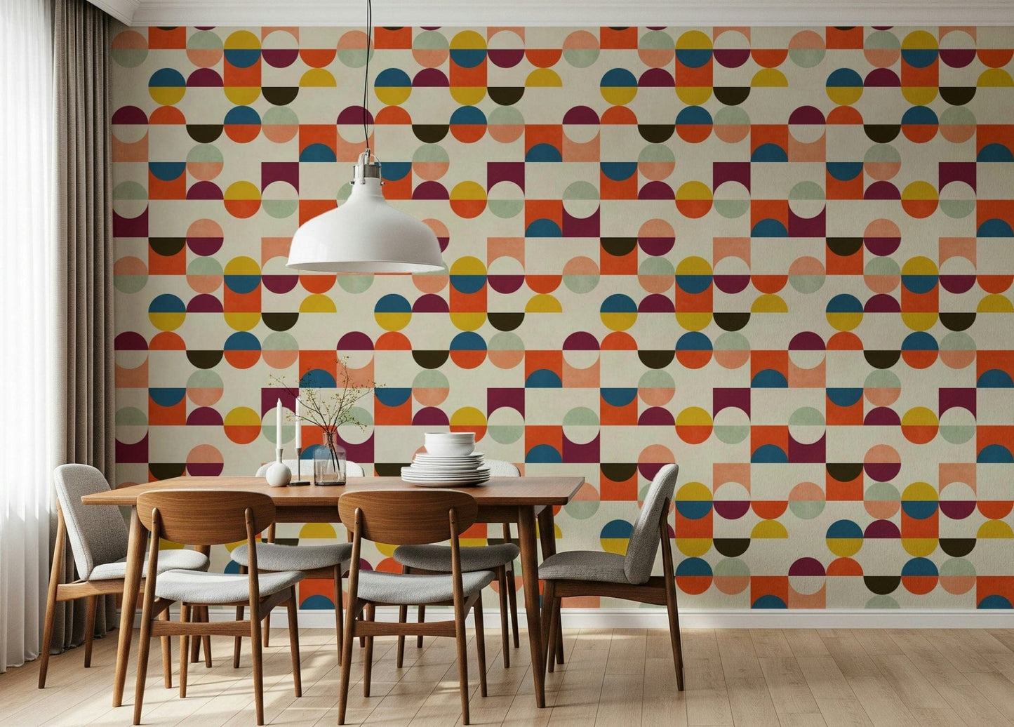 Colorful abstract circle grid wallpaper for living room