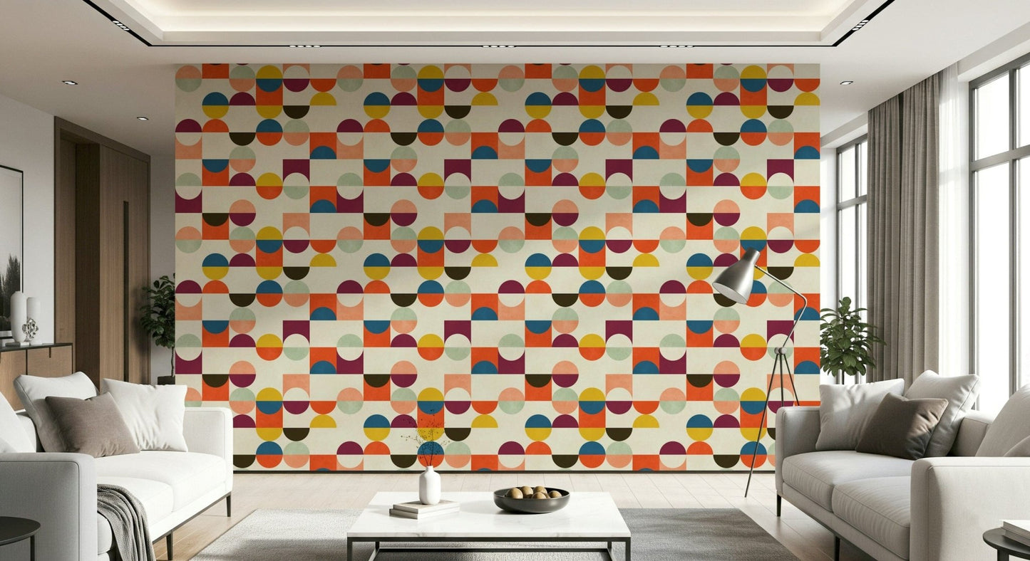 Retro modern geometric wallpaper for stylish spaces