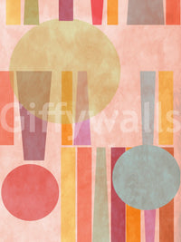 Abstract geometric wall mural with soft tones and textured shapes