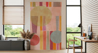Retro geometric wall mural in modern Office with pastel tones