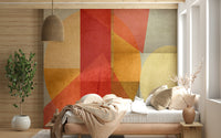 Warm urban shapes overlapping in a modern abstract wallpaper with a subtle vintage texture.