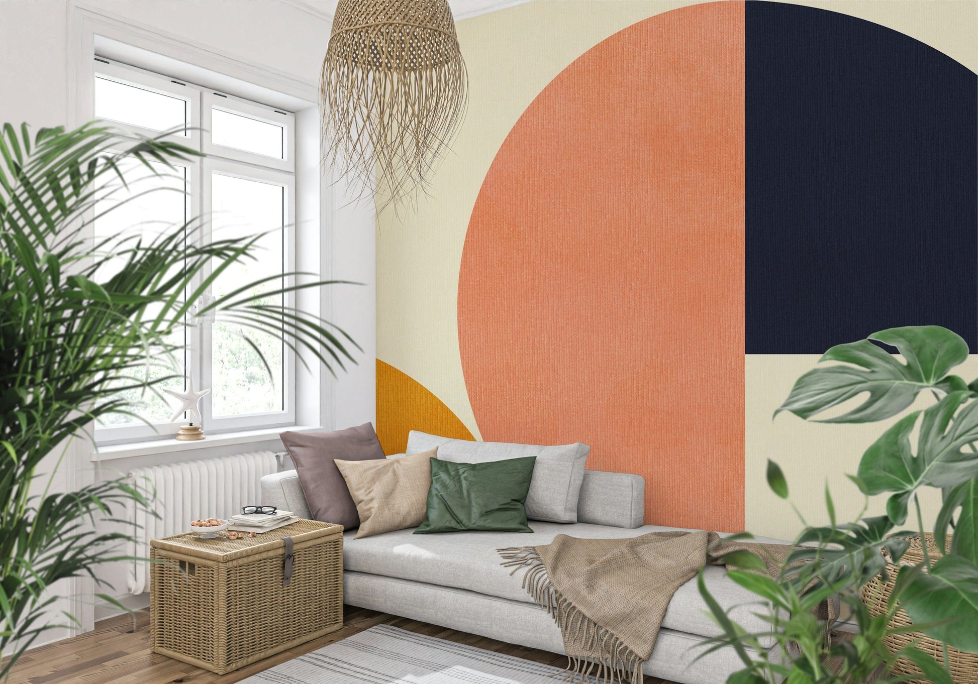 A beautiful modern art wall mural for a living room.