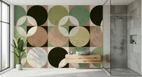 Stylish geometric circle wall mural adding retro flair and balance to contemporary spaces.