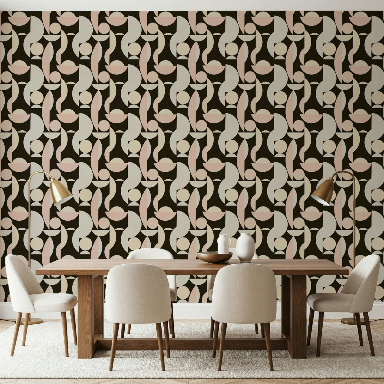 Retro Geometry wallpaper for walls, abstract vintage circle design.
