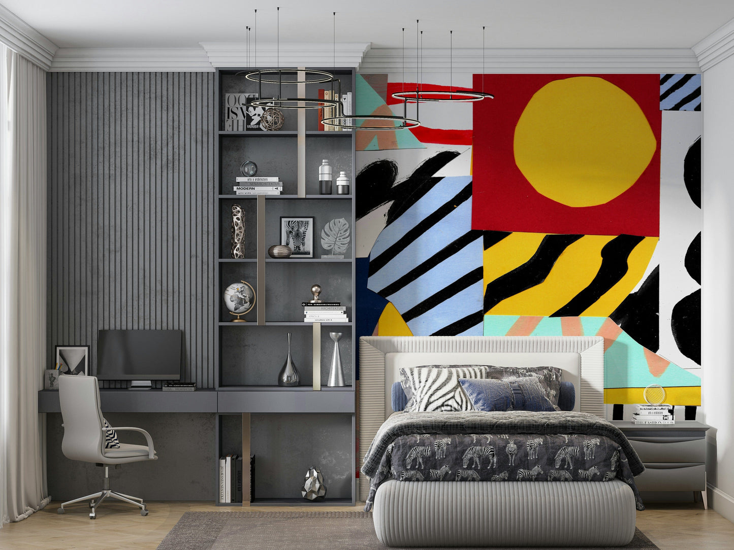 An artistic minimalist design mural for home decor.

