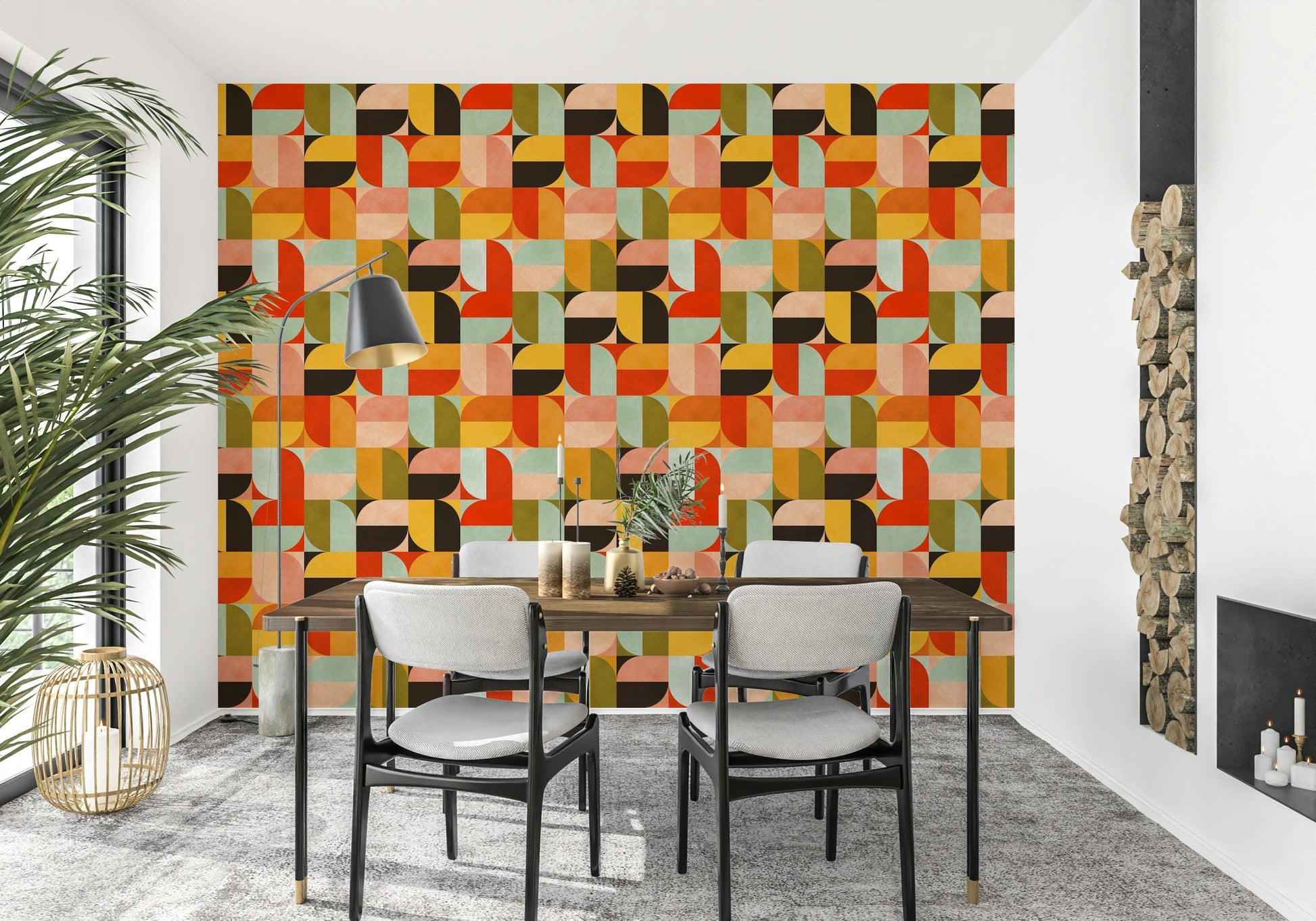 Harvest Moon geometric wallpaper striking aesthetic accent.