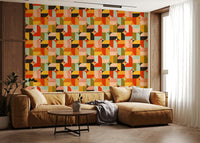 Artistic wall mural Harvest Moon curvy colorful pattern.