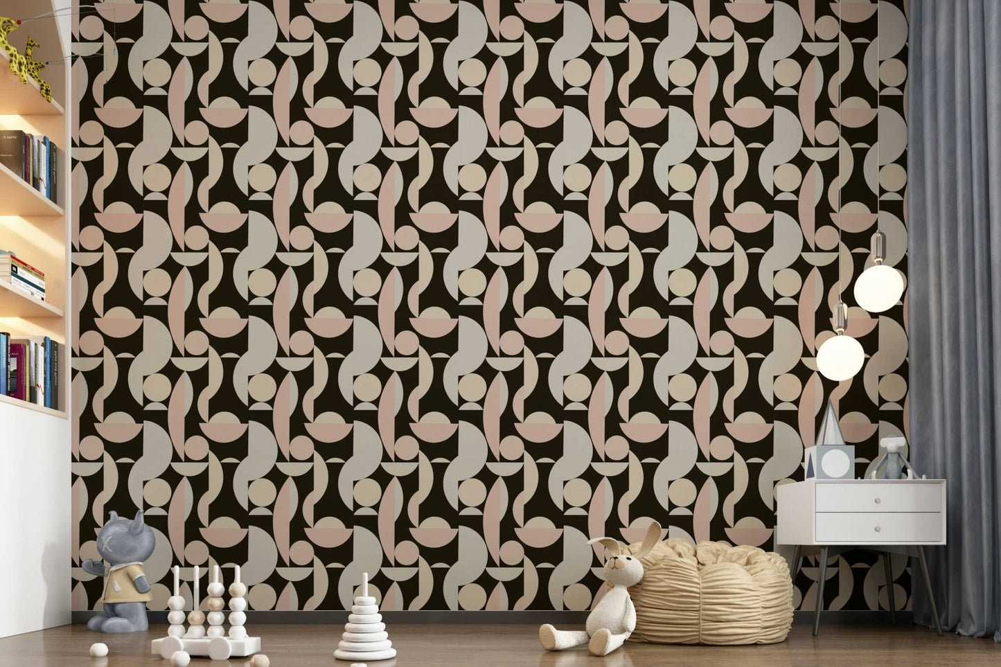 Modern retro wallpaper with circular forms
