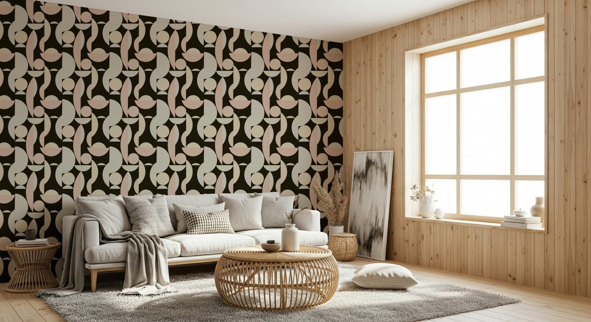 Abstract shape wallpaper in blush and cream