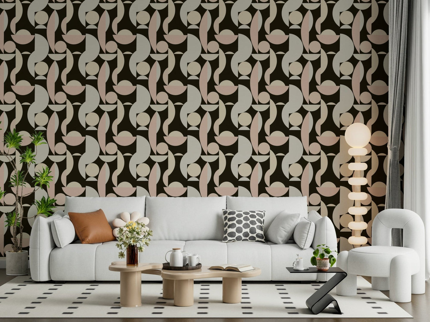 Statement geometric wallpaper in earthy hues