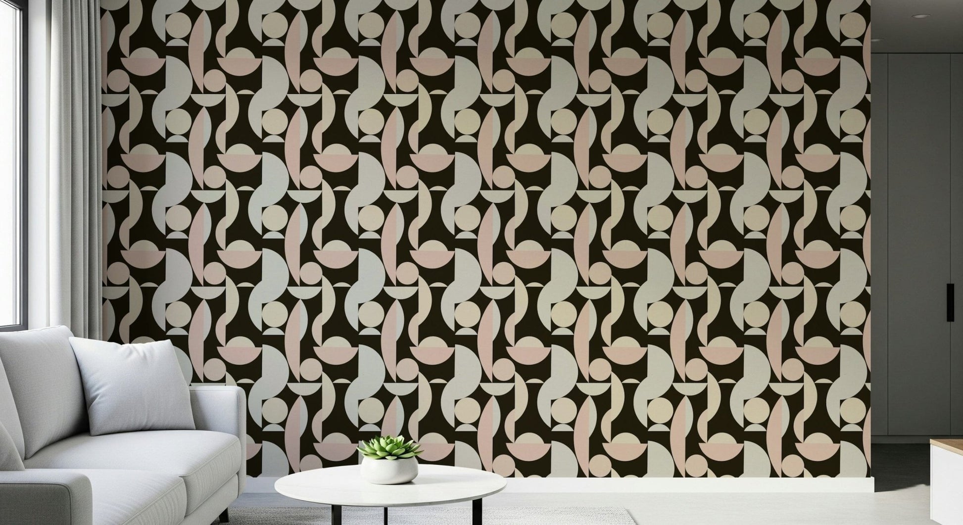 Contemporary retro wallpaper in neutral mix