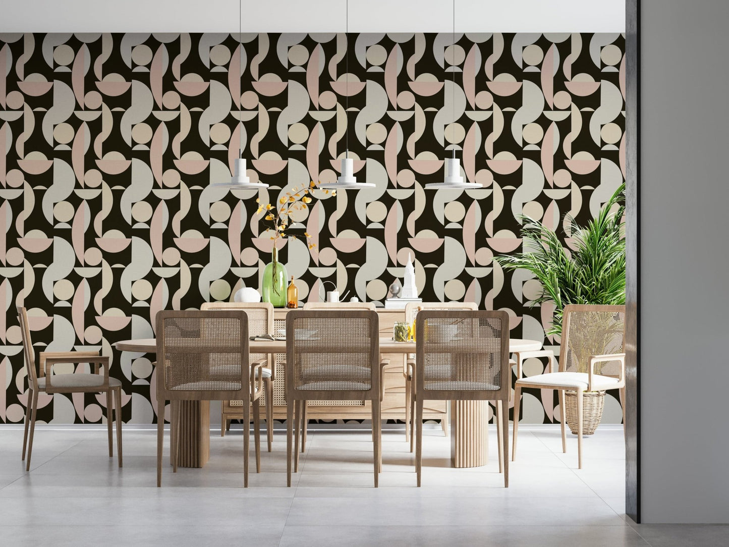 Mid century style wallpaper with curves