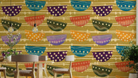 Retro Bowls Boho mustard decor wallpaper