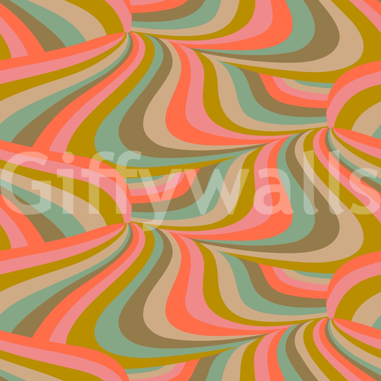 Marble Swirl Groovy Retro Abstract Stripes Colorful Pink Mint Mustard Coral Cream Brown Wallpaper⁠