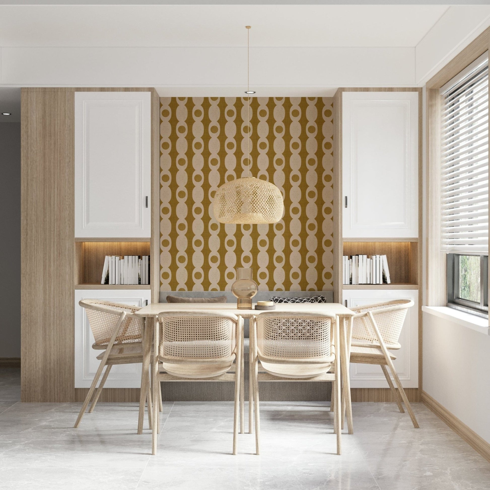 Retro ovals mural featuring layered, rhythmic oval forms.