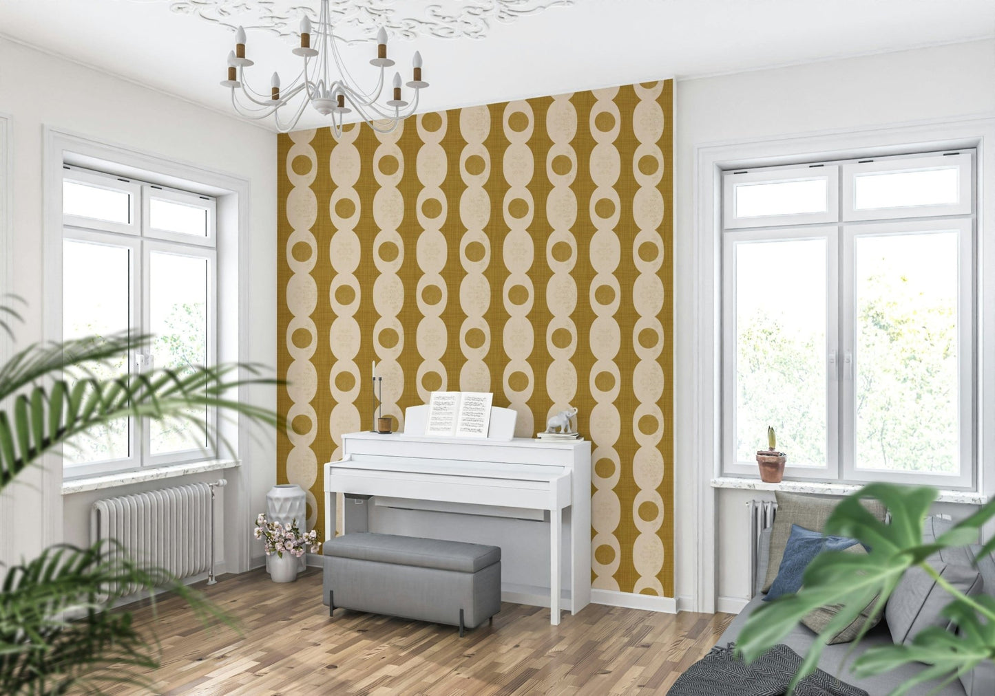 Vintage-inspired oval pattern mural with classic retro curves.