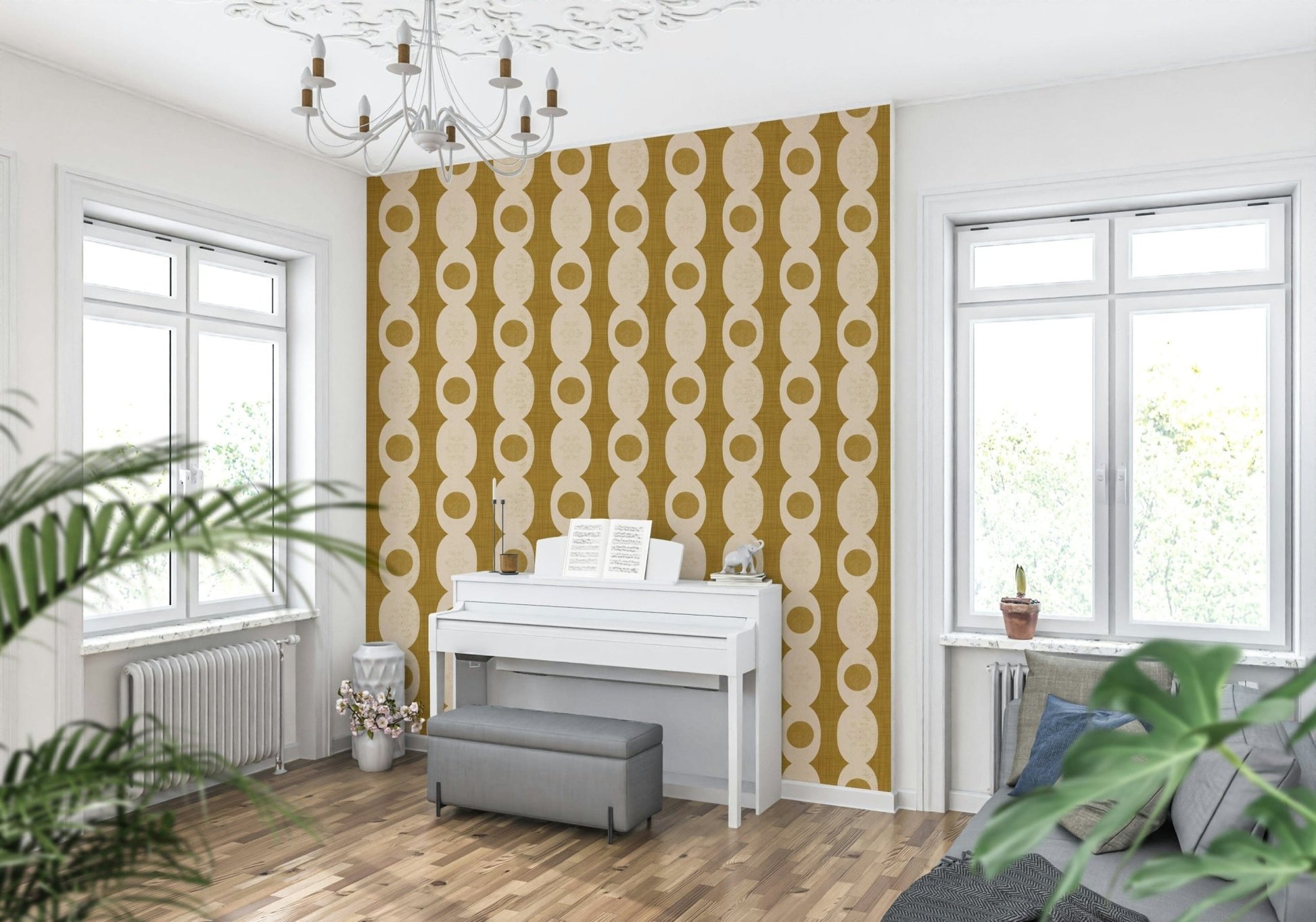 Vintage-inspired oval pattern mural with classic retro curves.