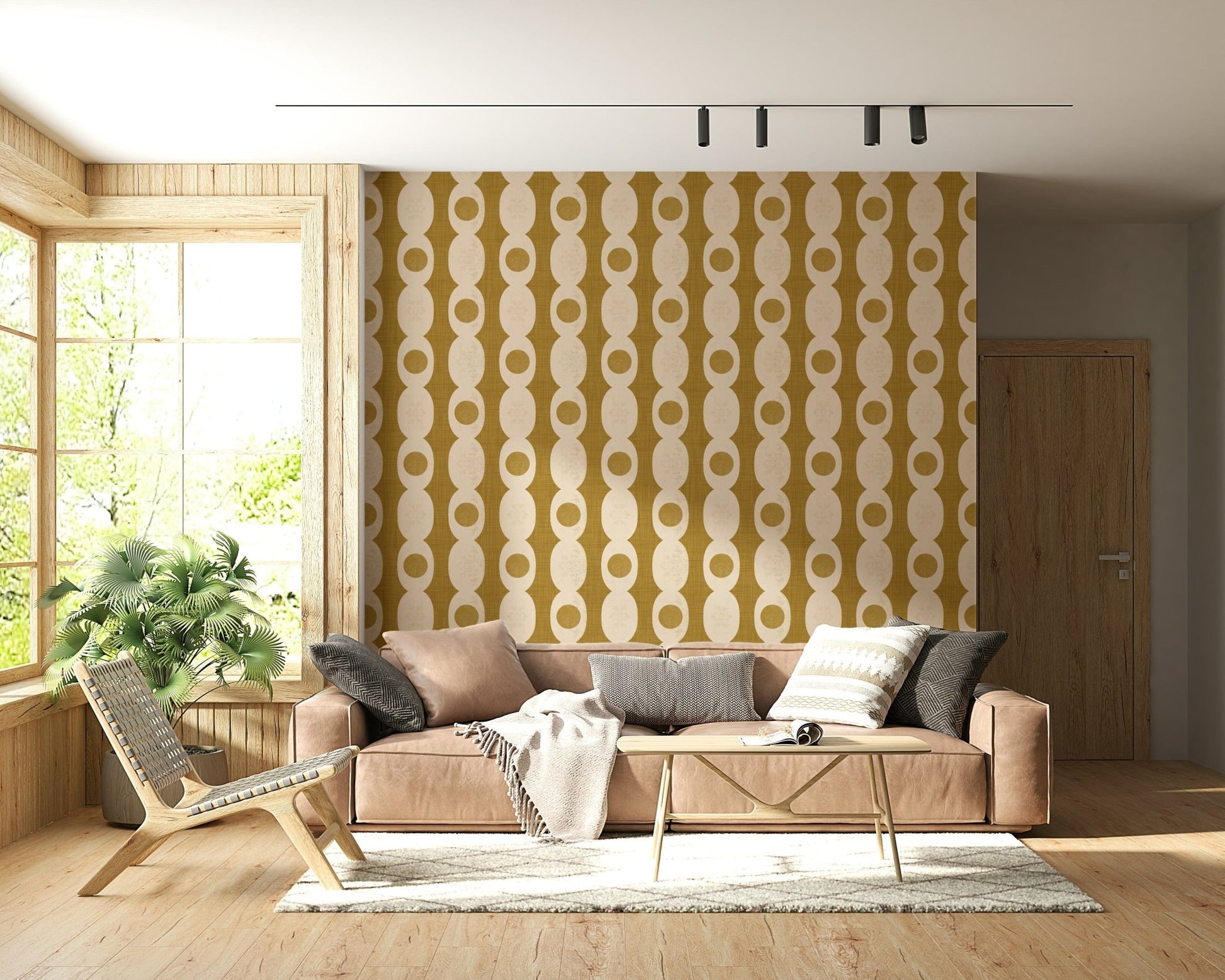 Mid-century modern ovals wallpaper with smooth, rounded shapes.