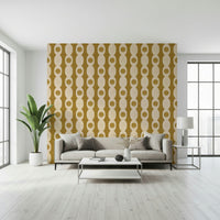 Colorful retro oval motifs arranged in a lively repeating pattern.