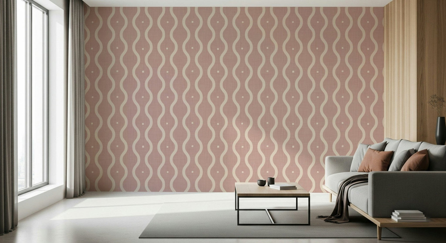 Versatile Retro Peach Waves wallpaper, delicate square details, vibrant.