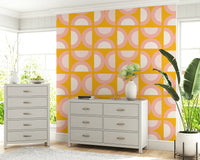 Sunny yellow Retro Blush Arcs wall accent mural.
