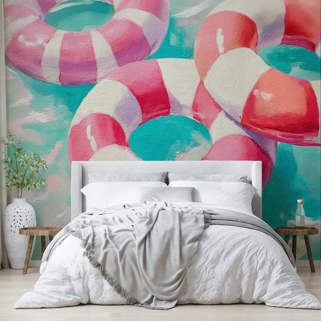 Retro Pool Party Wall Mural with playful swimmers

