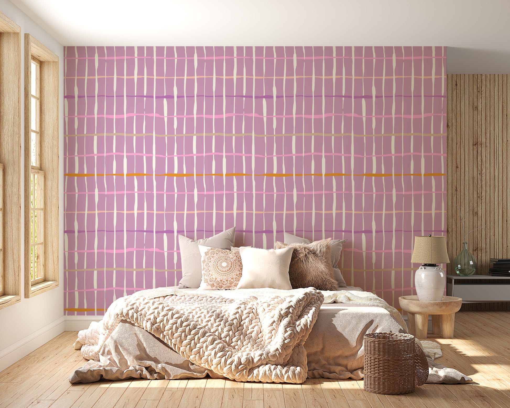 Purple retro wallpaper featuring unique handdrawn lines
