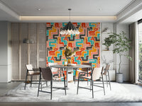 Dynamic color palette with strong contrast.

