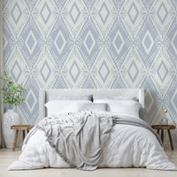 A full-wall mural of a modern, geometric pattern.
