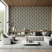 Curvilinear design Retro Rhythm Taupe wallpaper for walls sophisticated mushroom hue