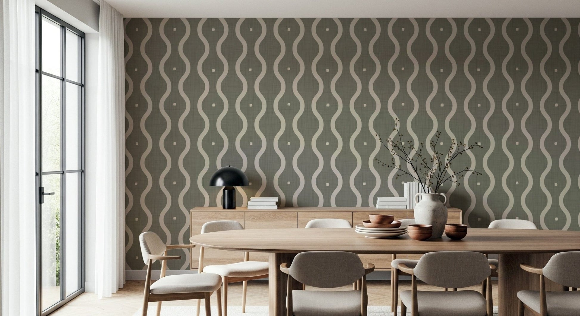 Retro Rhythm Taupe self adhesive mural soothing wavy rhythm taupe background