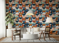 Contemporary retro wallpaper with teal and rust tones