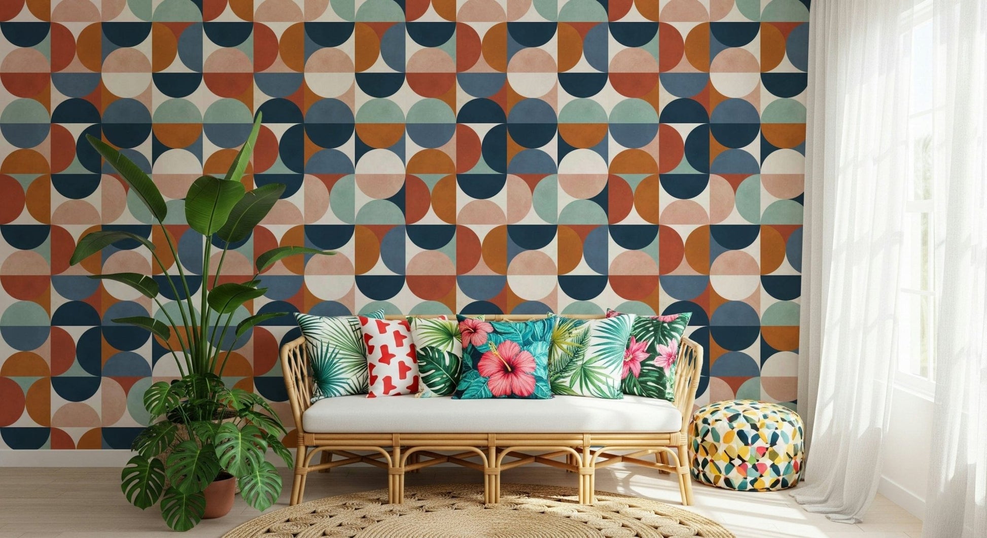 Mid century modern circle pattern wallpaper design