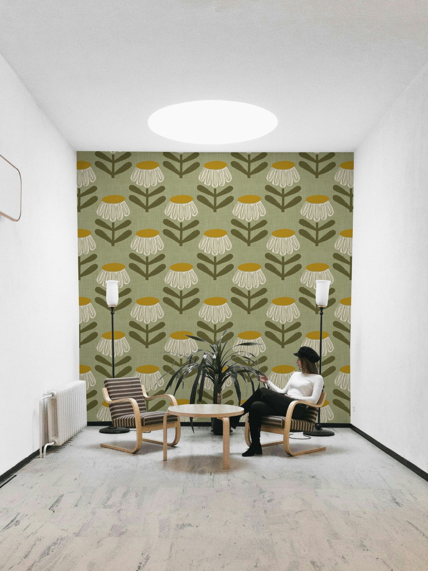 Retro mural wallpaper with flowers

