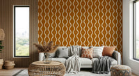 Sienna Retro Waves wallpaper, flowing vertical lines, mid-century modern design.