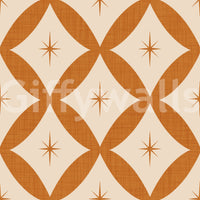 Mid-century geometric wallpaper featuring looping diamond patterns and subtle star accents.