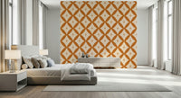 Mid-century inspired wallpaper with interlocking geometric diamonds and delicate starbursts.