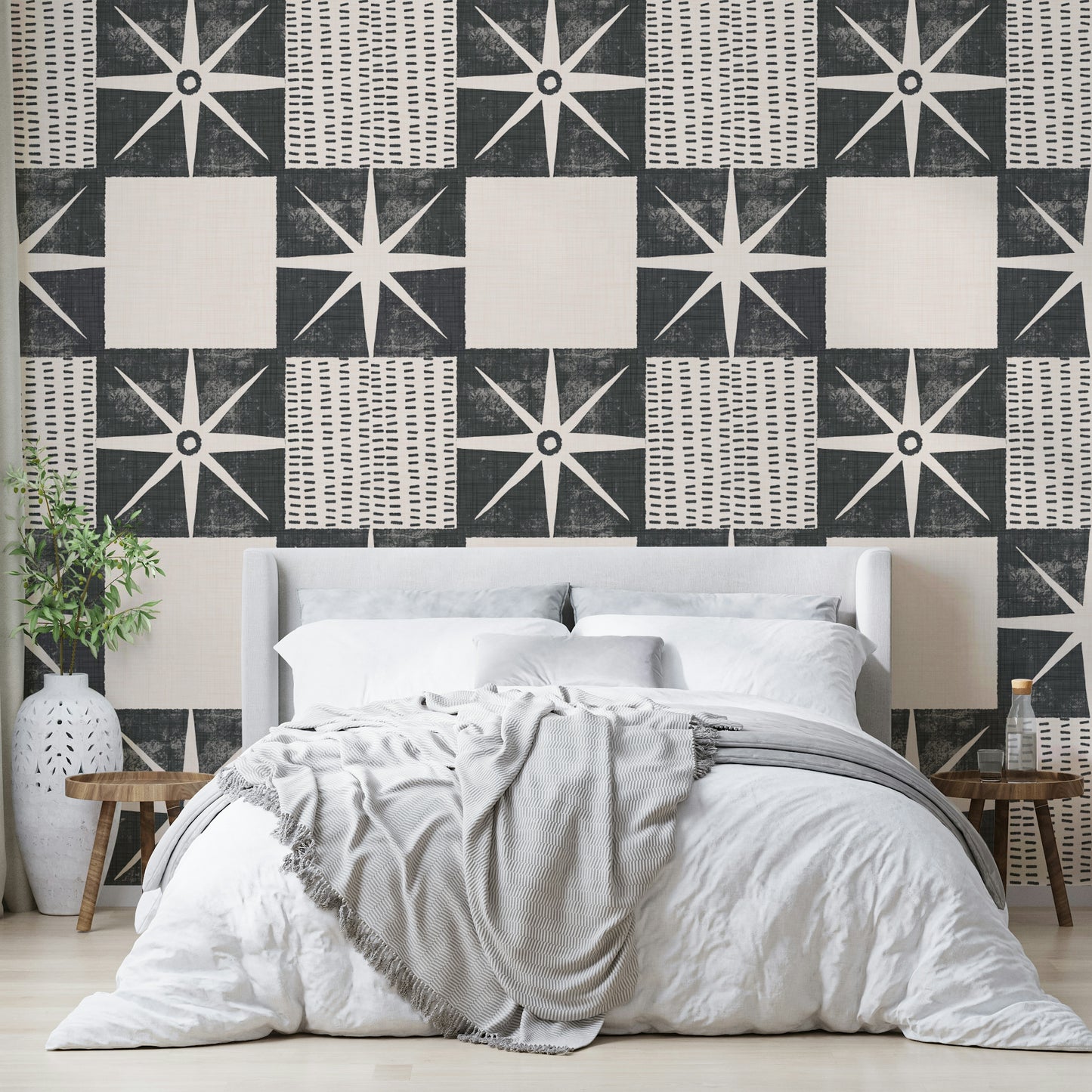 Charcoal retro starburst wallpaper close-up

