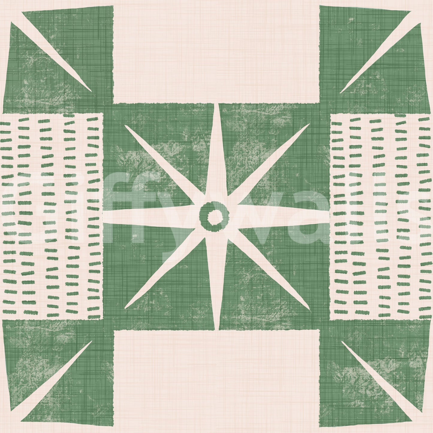 Retro Starburst Quilt Block - Minimalist Mid Century Sage Wallpaper⁠