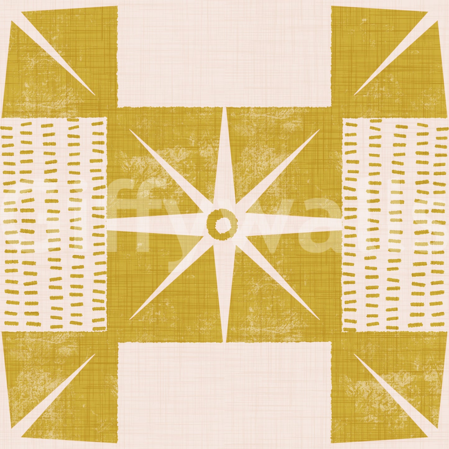 Retro Starburst Quilt Block - Minimalist Mid Century Mustard Yellow Wallpaper⁠