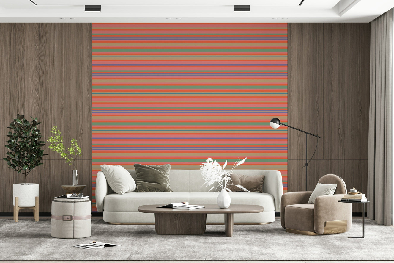 Playtime Stripes wallpaper, bright pastel horizontal lines, retro design.