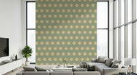 Retro Radiance pattern, textured look, soft olive background, beige-yellow accents.