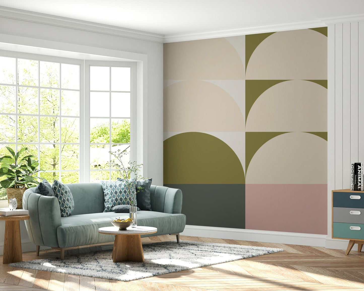 Retro sunrise panorama wallpaper evoking mid-century charm and radiant morning light.
