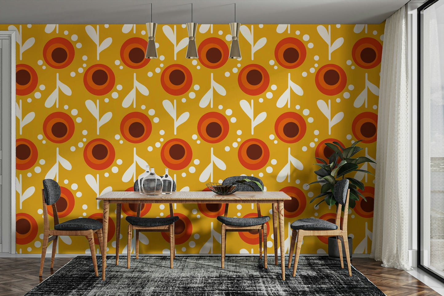 Bright retro flower wallpaper design

