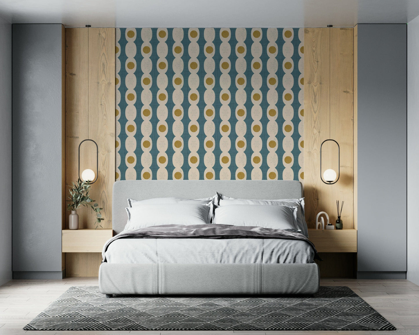 Bold retro fusion pattern featuring mixed geometric forms and vintage flair.