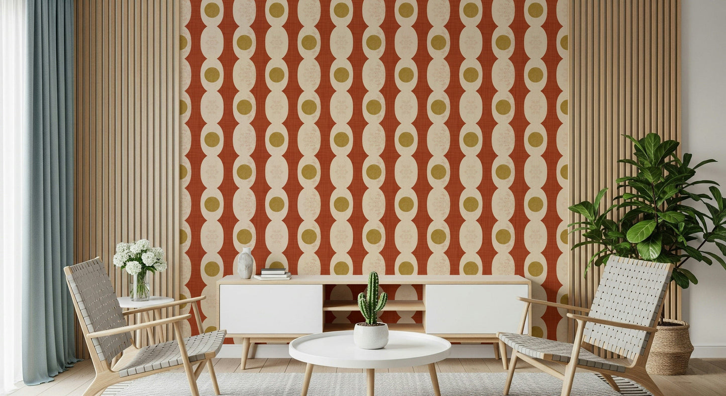 Nostalgic rings mural with bold curves and vintage-inspired colors.