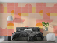 Bright geometric tiles in retro hues for a fun feature wall

