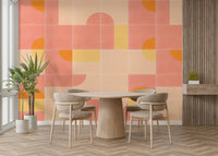 Bold geometric patterns in retro tiles for vibrant wall mural

